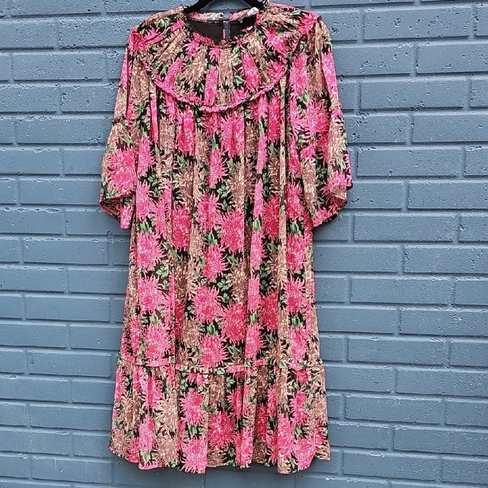 Piper & Scott Floral Pink and Black Women's Dress Size Small